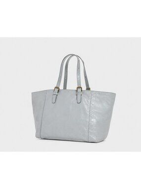 Gerard Darel Gray Leather Tote Bag Large Shoulder Shopper Purse Soft Pebbled
